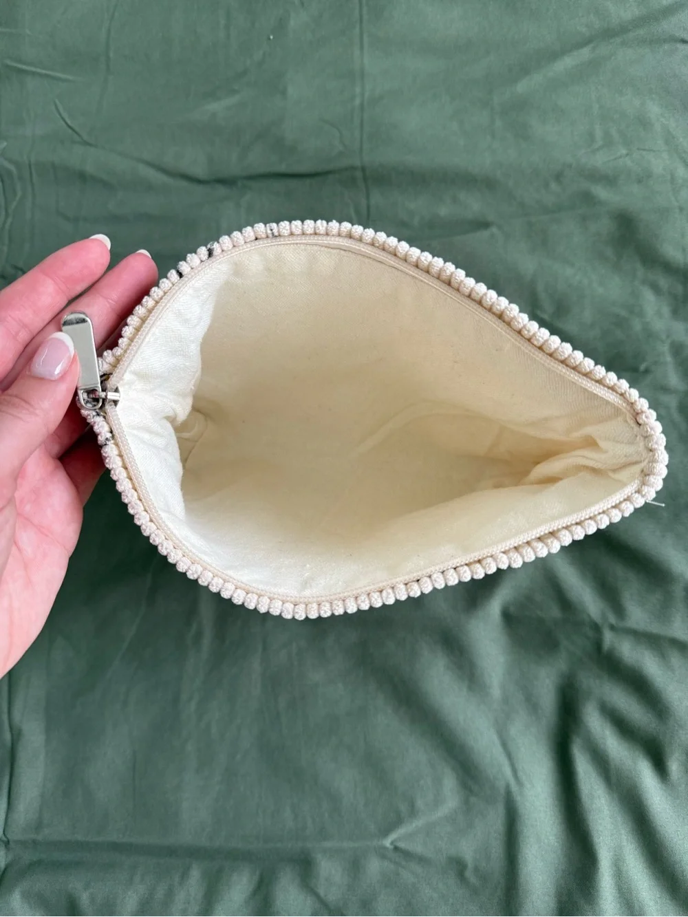 Cream Smiley Corduroy Cosmetic Pouch